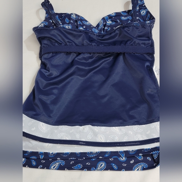 Lands' End Slimming Wrap Underwire Tankini Top Deep Sea Navy Paisley Size 6 - Picture 3 of 13